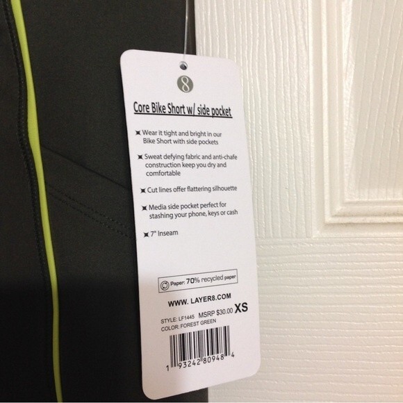 LAYER 8 Size X-Small Forest Green Core Bike Short Side Pocket NWT Qwick Dry - Picture 3 of 10